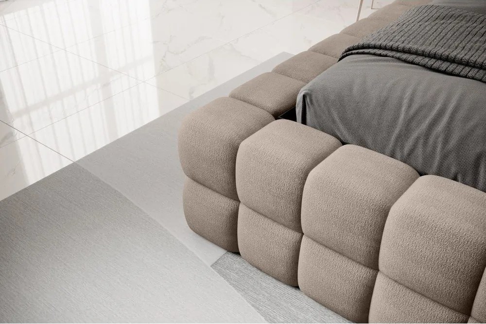 Pat matrimonial maro deschis tapițat cu spațiu de depozitare cu somieră 180x200 cm Dizzle – ELTAP