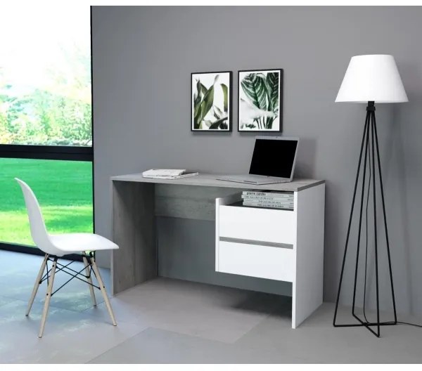 Birou MARLO cu sertare, gri beton/alb