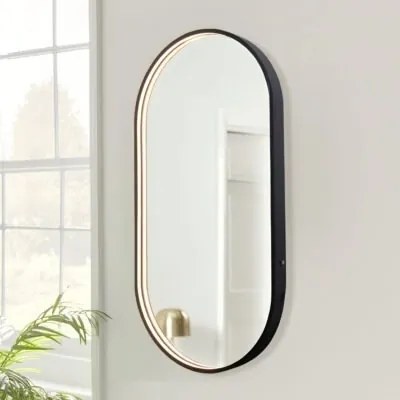 Oglindă de baie LED Elit’s Premium cu dezaburire – 50 × 90 cm, ramă neagră