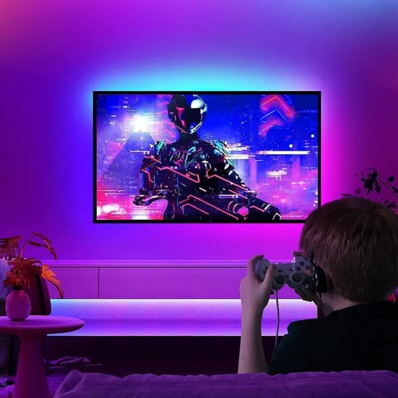 Banda LED Smart Govee RGBIC H618A3D1, 12 W, 5 m, 90 LED-uri, Wi-Fi, Bluetooth, Alexa, Control vocal si mobil, Alb