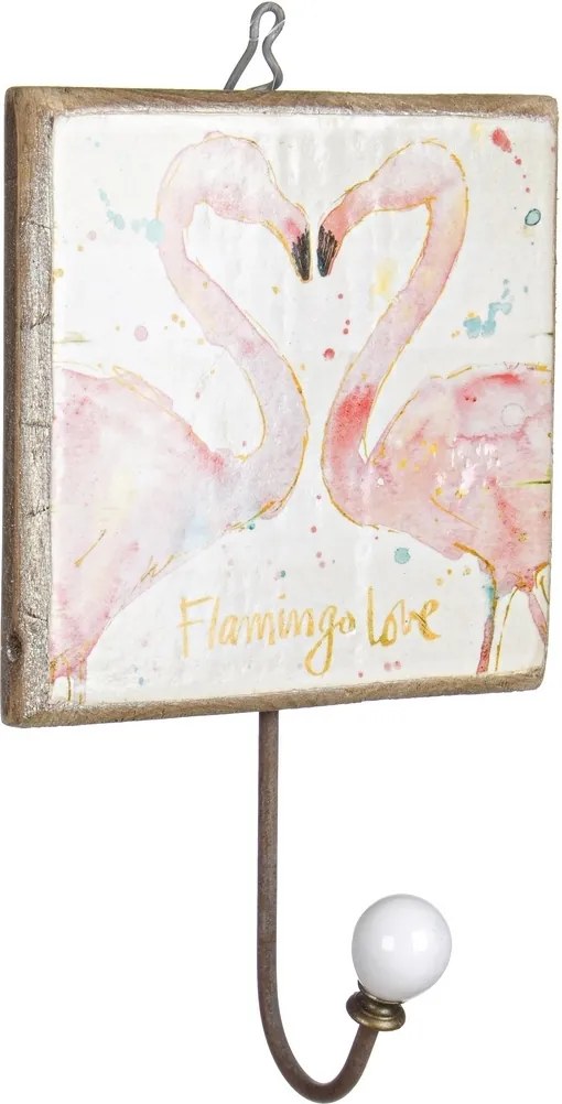 Cuier de perete din lemn si fier Flamingo 14 cm x 7 cm x 23 h