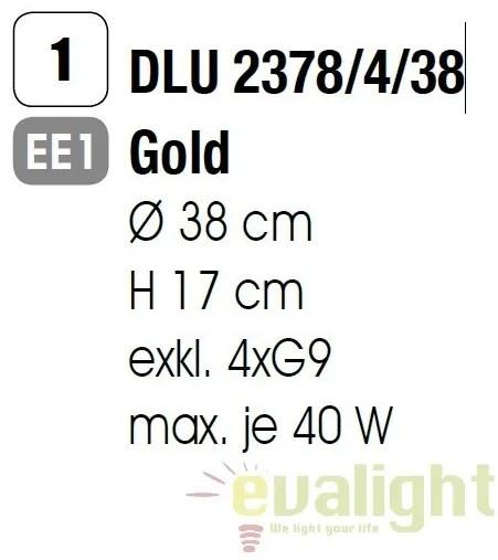 Plafoniera eleganta cristal K9 diam. 38cm Gloria DLU 2378/4/38 gold OR