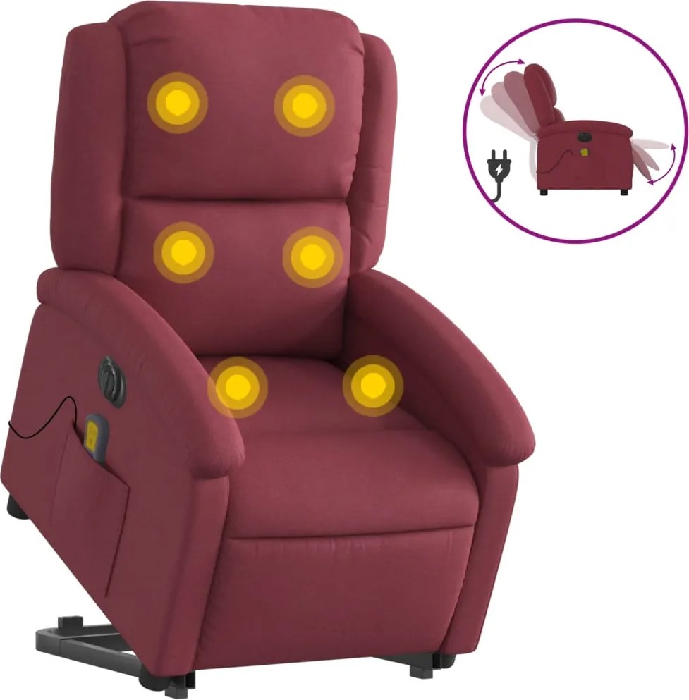 vidaXL Fotoliu de masaj electric rabatabil cu ridicare roșu vin textil