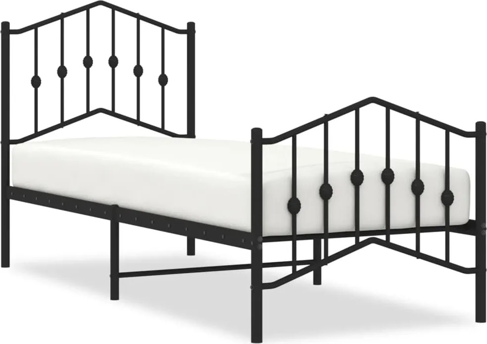vidaXL Cadru pat metalic cu tăblii de cap/picioare , negru, 75x190 cm