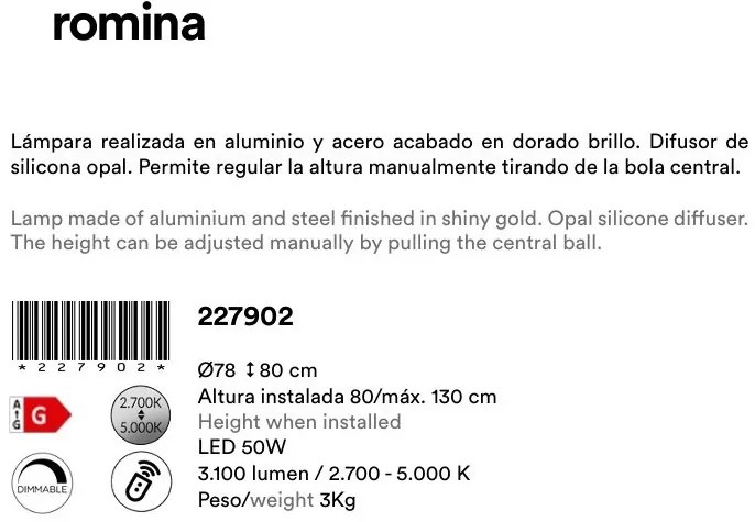 Lustra LED CCT cu telecomanda si inaltime reglabila Romina auriu