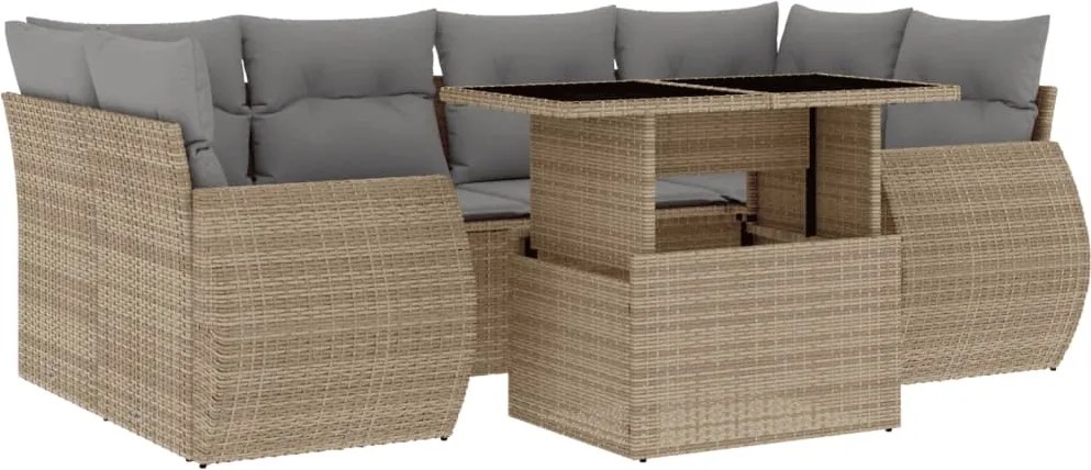 vidaXL Set canapele de grădină, 7 piese, cu perne, bej, poliratan