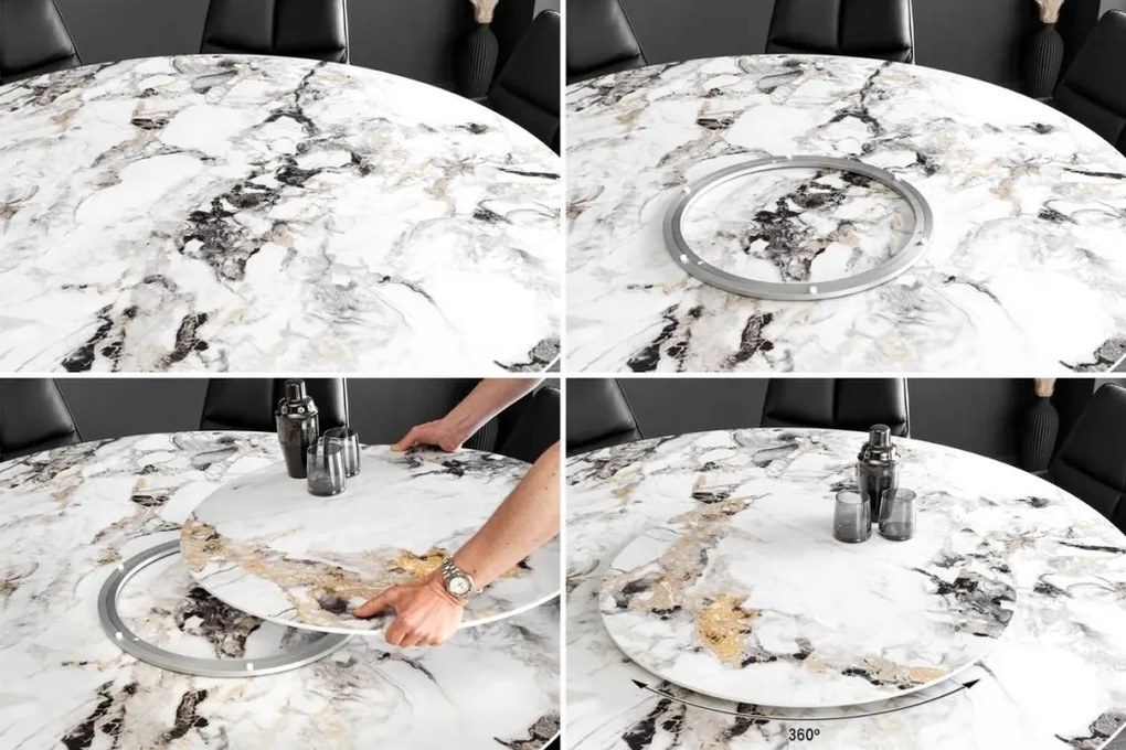 Masa rotunda SPIN 150cm alb gri auriu