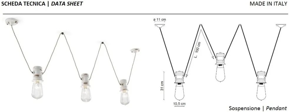 Lustra cu 3 pendule design retro realizata manual din ceramica URBAN