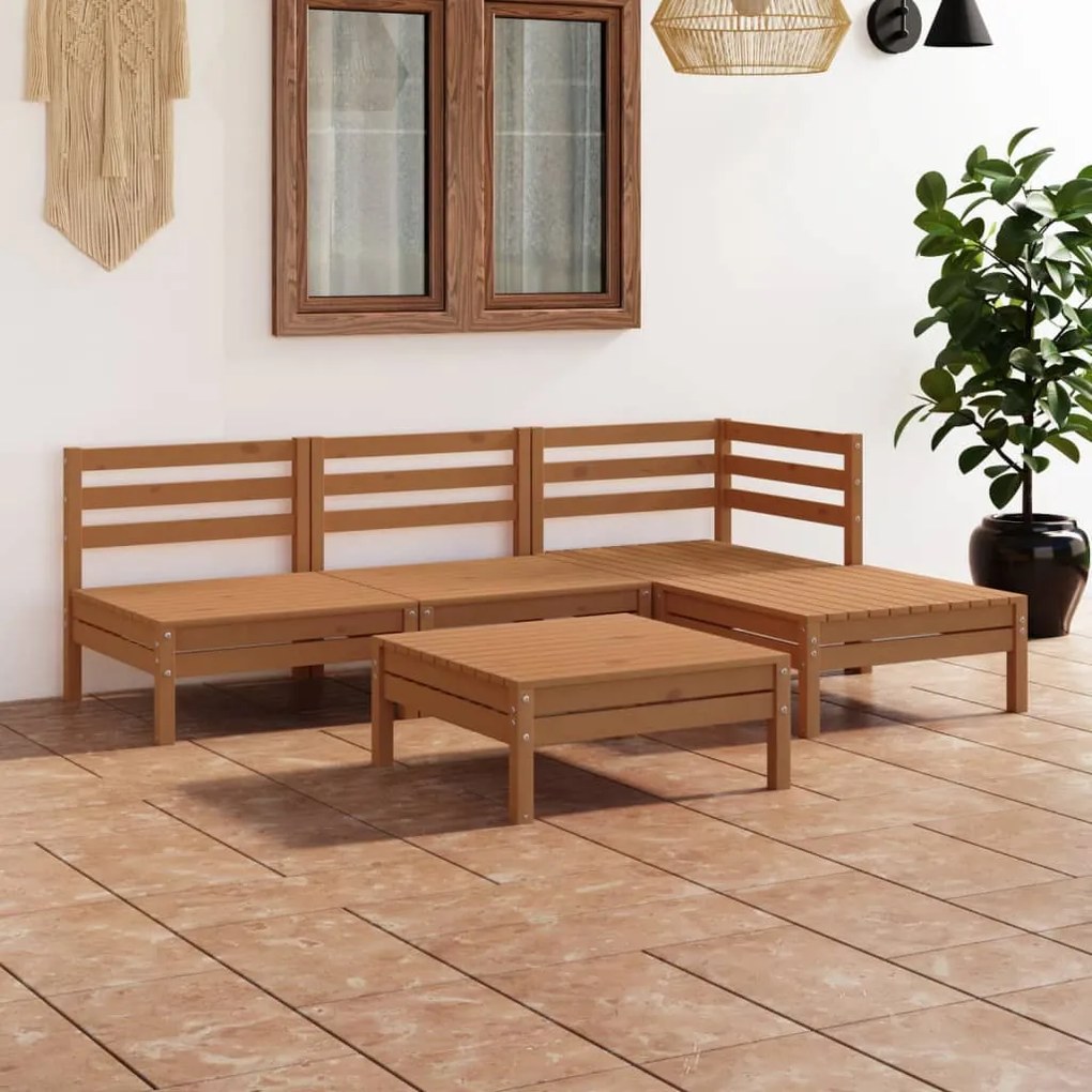 Set mobilier de gradina, 5 piese, maro miere, lemn masiv pin maro miere, 1