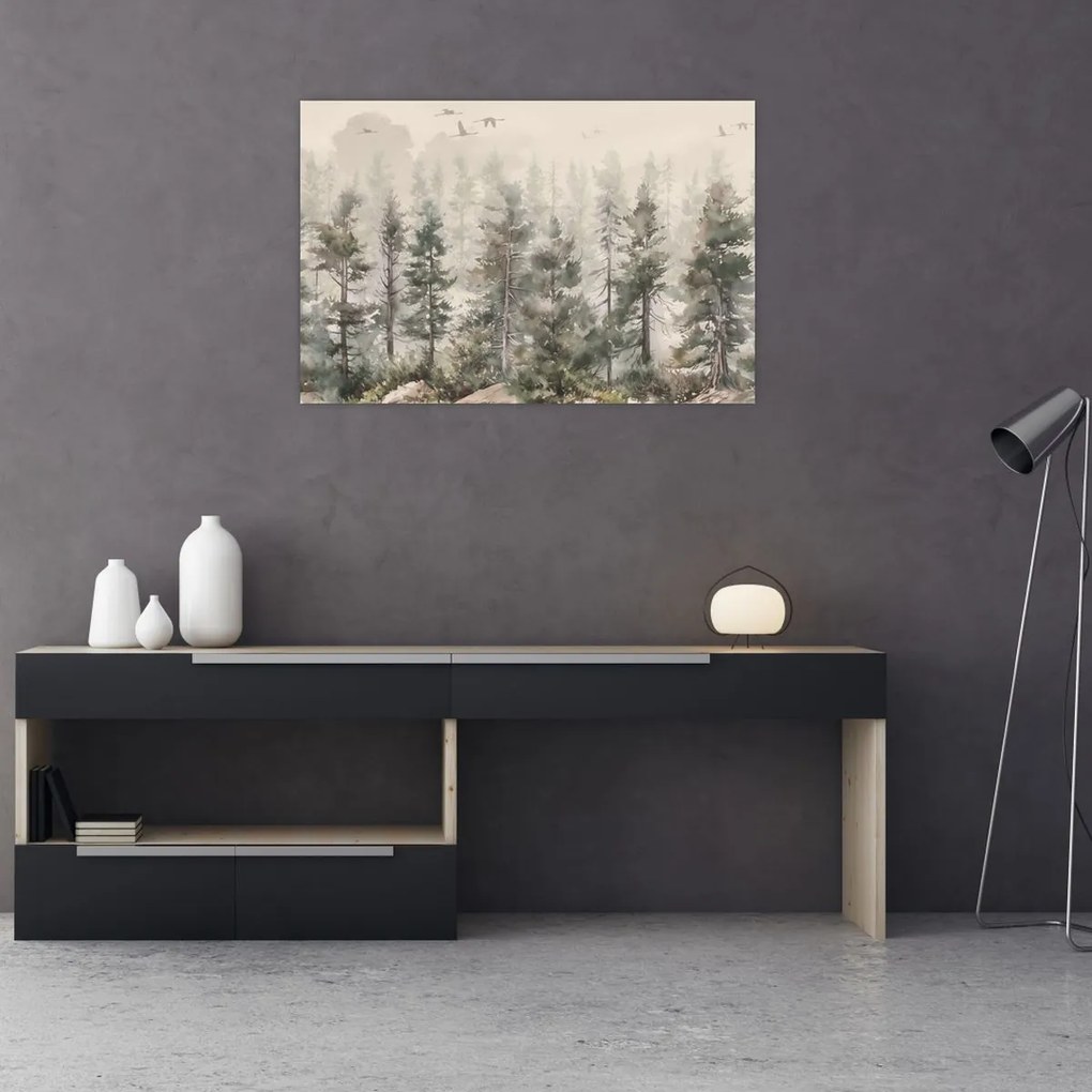 Tablou - Pădurea de pini I., aquarel (90x60 cm)