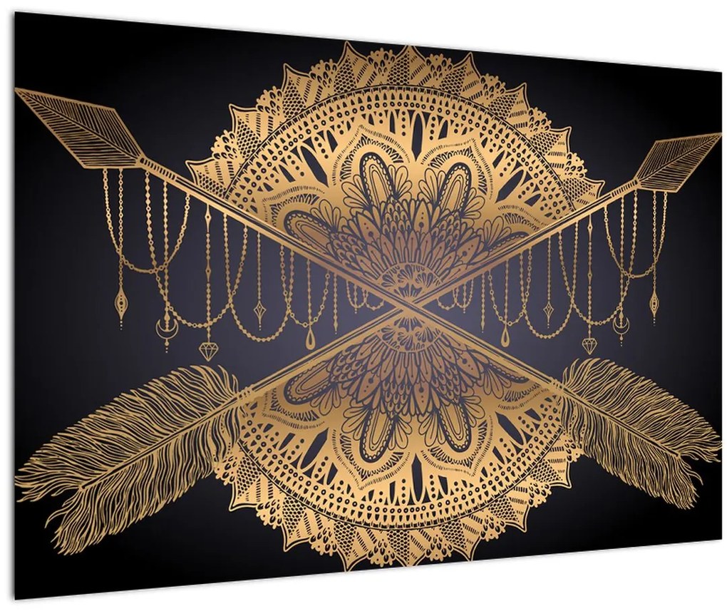 Tablou - Mandala aurie cu săgeți (90x60 cm)