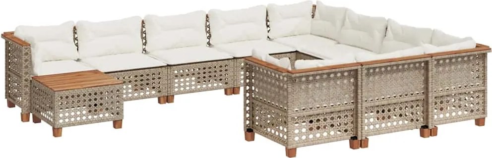 vidaXL Set canapele de grădină cu perne, 11 piese, bej, poliratan