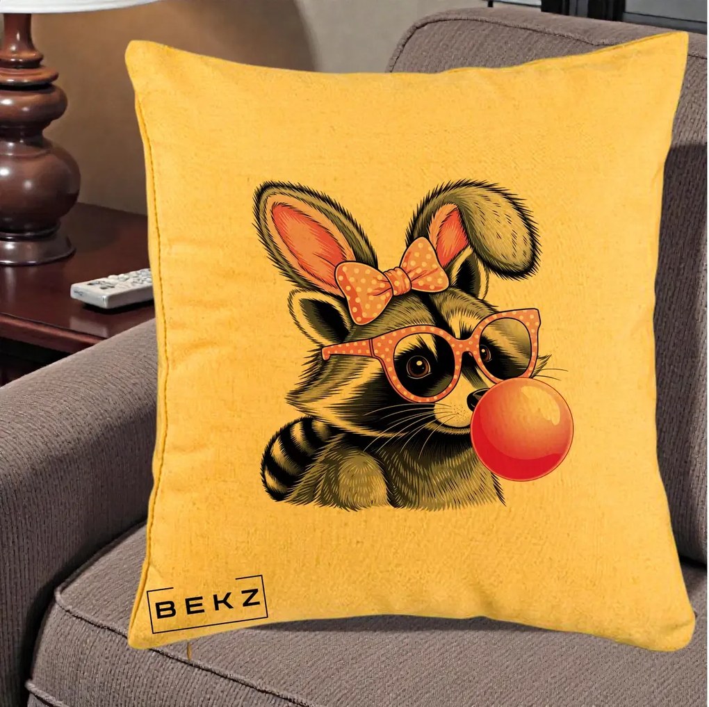 Perna Decorativa Raton cu Urechi de Iepure si Guma de Mestecat, 40x40 cm, Galben, Husa Detasabila, Perna Inclusa, BEKZ®