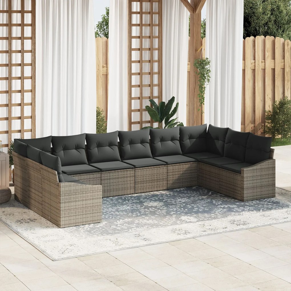 vidaXL Set de canapele pentru grădină 10 pcs Gri Rattan poli