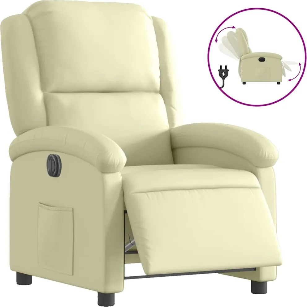vidaXL Fotoliu rabatabil electric, crem, piele naturală