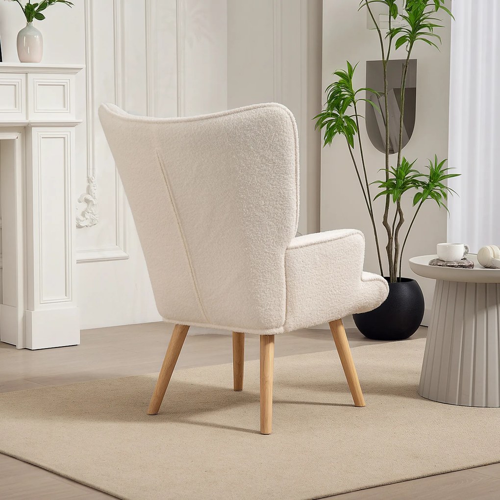HOMCOM Scaun de living din material bouclé, scaun capitonat și umplut cu picioare din lemn, 71 x 74 x 96 cm, bej | Aosom Romania