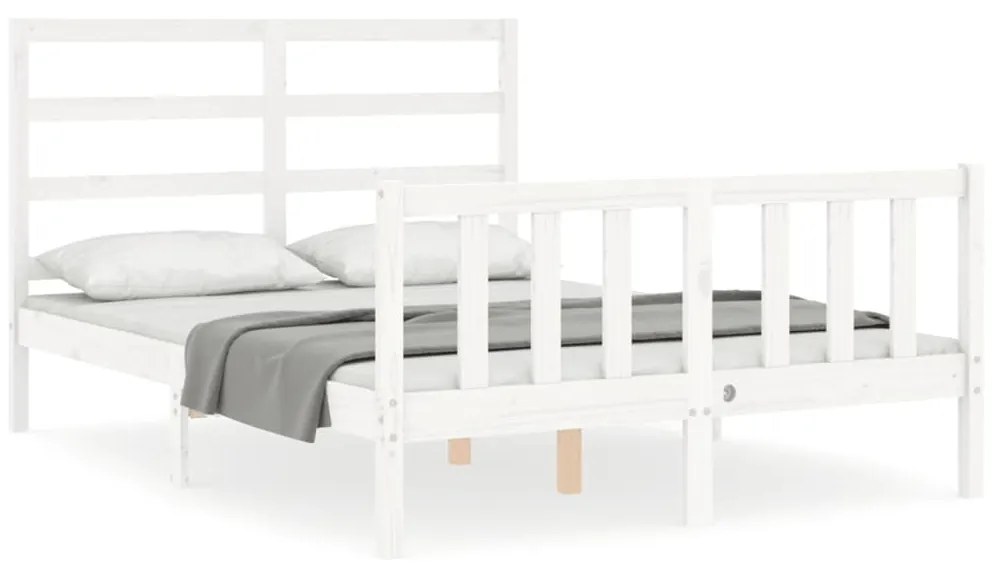 3191902 vidaXL Cadru de pat cu tăblie, alb, 120x200 cm, lemn masiv