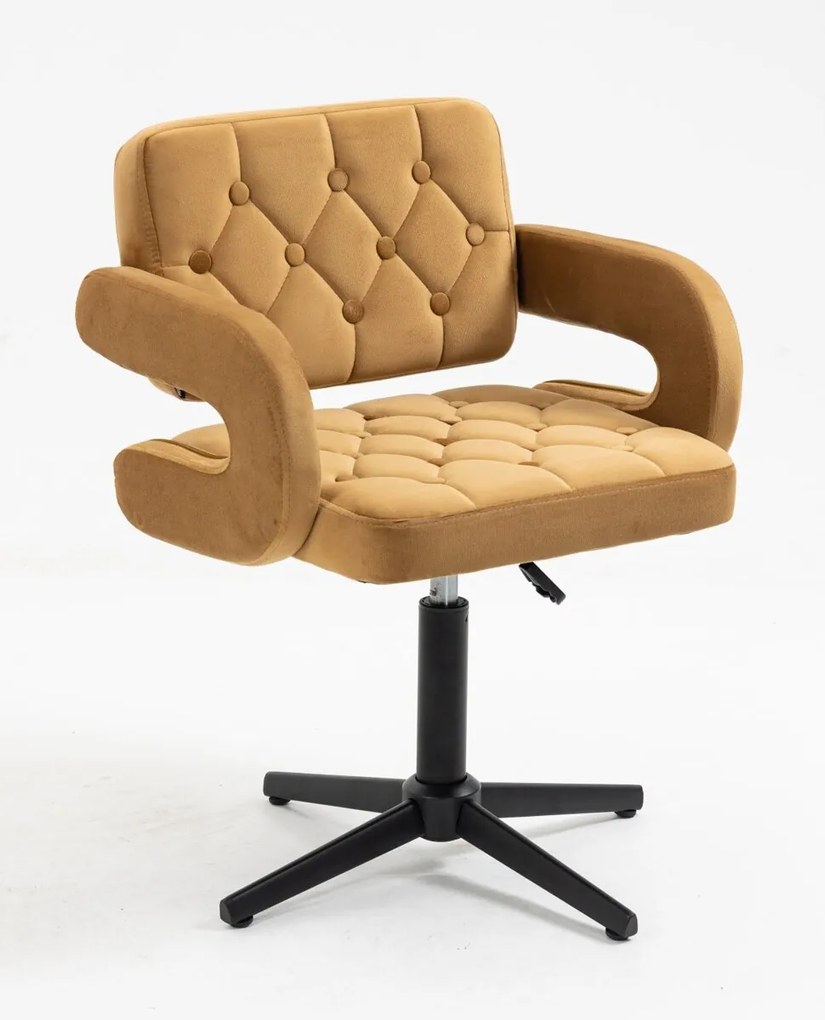 HR8403CROSS Scaun Catifea Galben Miere cu Bază Neagră