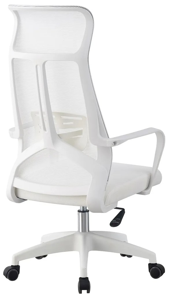 Scaun ergonomic, spatar mesh, inaltime reglabila, spatar inalt, Alb