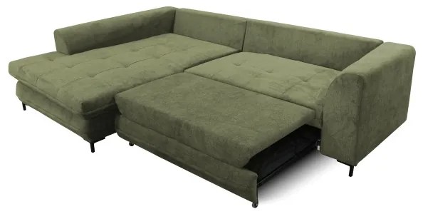 Colțar extensibil LAGOA, stânga, verde, cu spațiu de depozitare, în formă de L