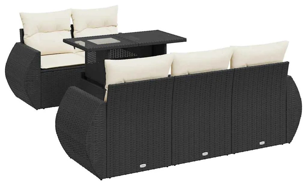 3326567 vidaXL Set mobilier de grădină cu perne, 6 piese, negru, poliratan