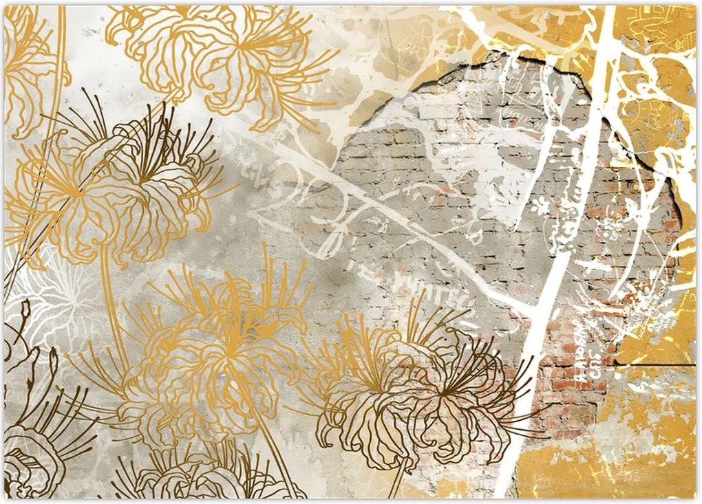 Tablou - Vintage perete cu flori (70x50 cm)