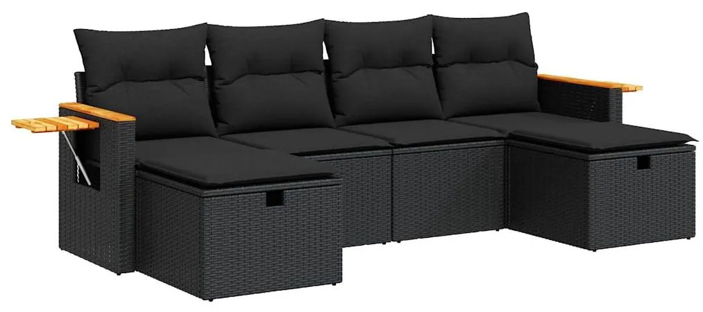 3325996 vidaXL Set mobilier de grădină cu perne, 6 piese, negru, poliratan