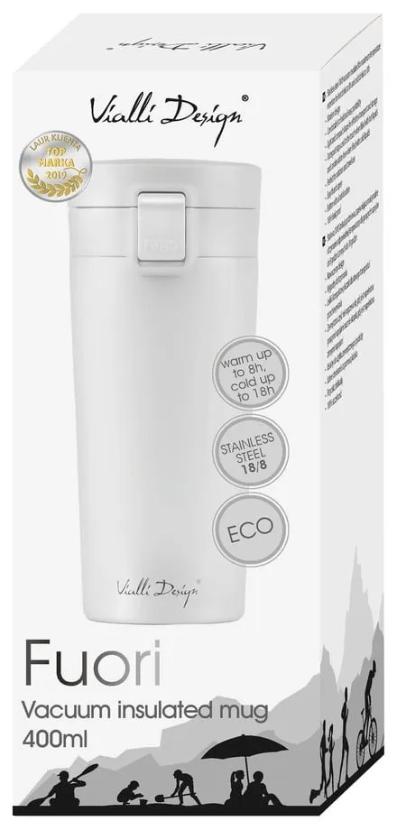 Cană termică Vialli Design Fuori, 400 ml, alb