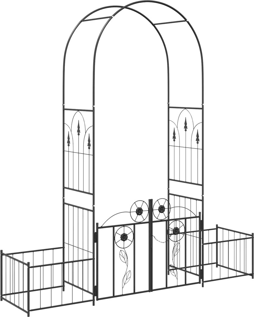 vidaXL Arc de Grădină cu blocare Negru 203 x 50 x 218 cm
