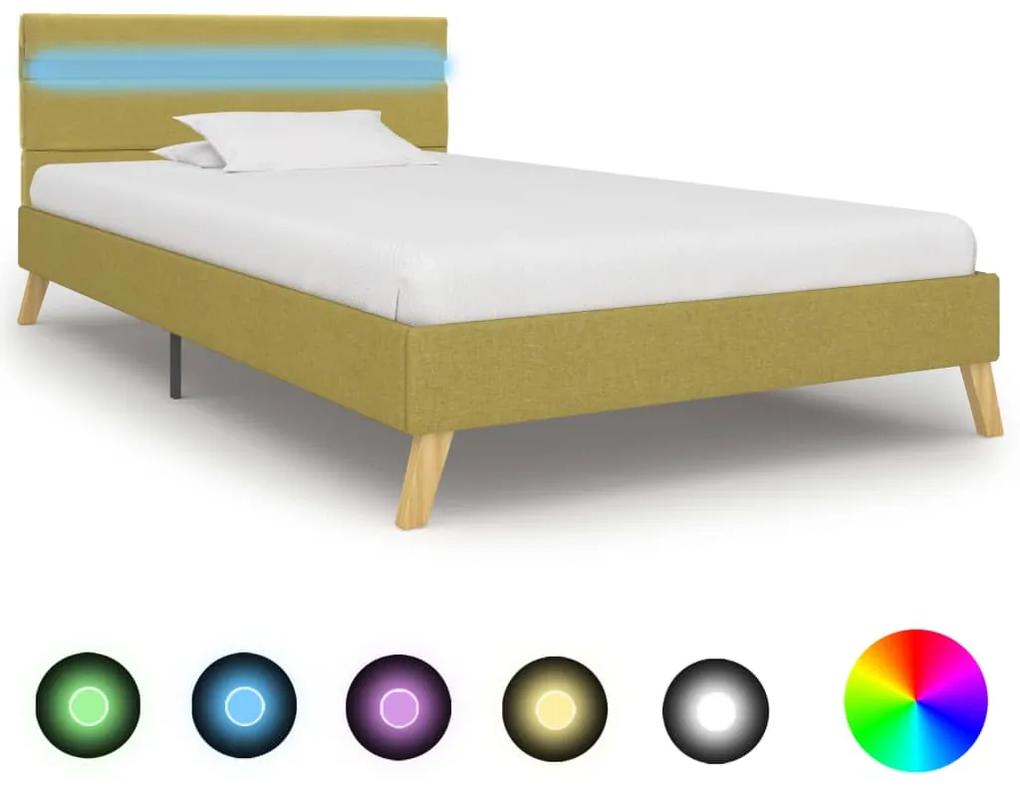 Cadru de pat cu LED-uri, verde, 100 x 200 cm, material textil Verde, 100 x 200 cm