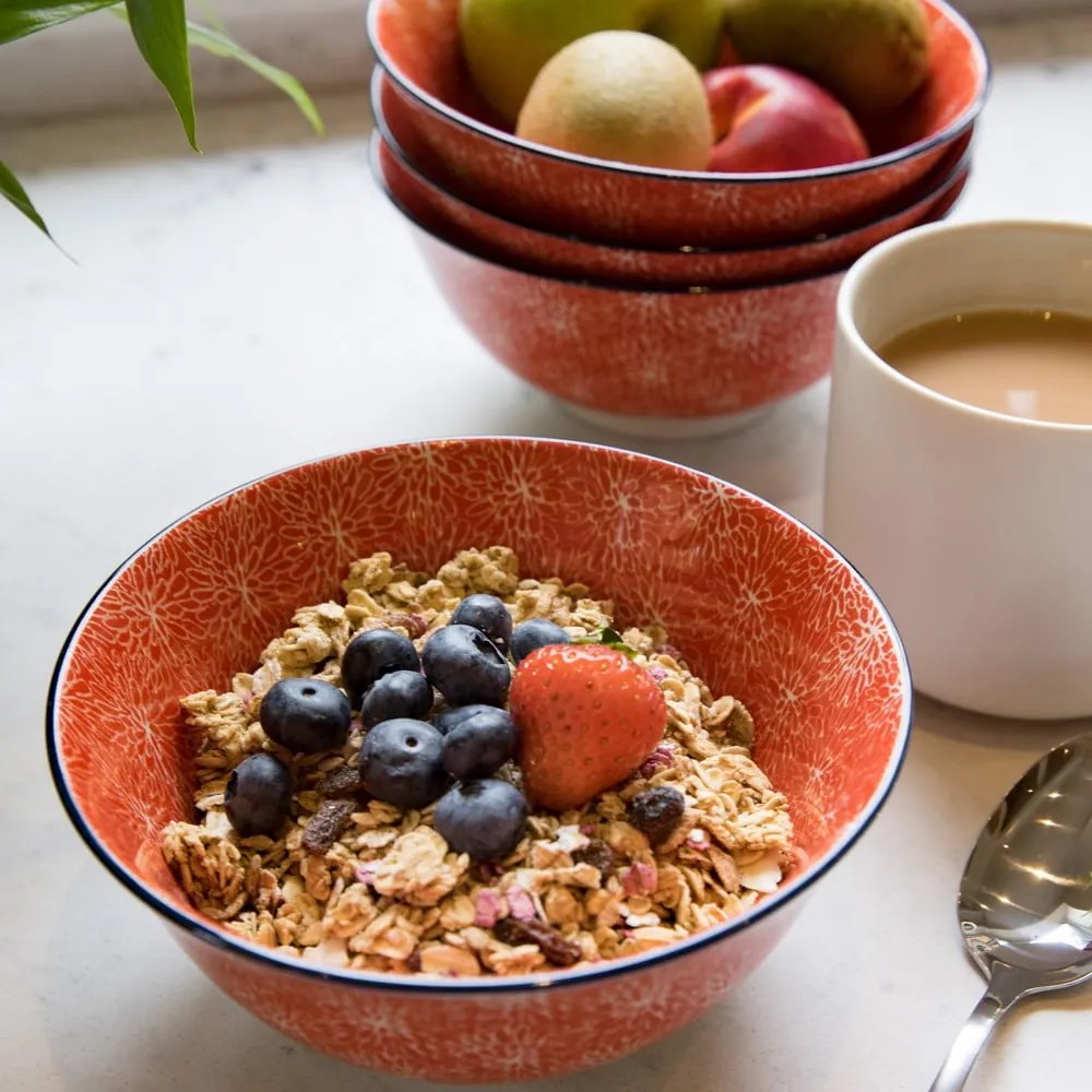 Bol roșu din ceramică Kitchen Craft Floral, ø 16 cm