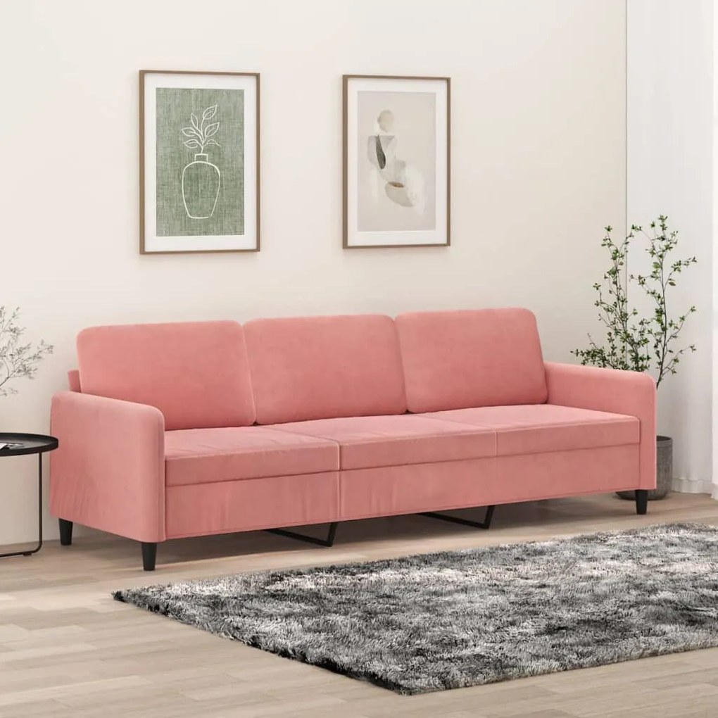 349066 vidaXL Canapea cu 3 locuri, roz, 210 cm, catifea