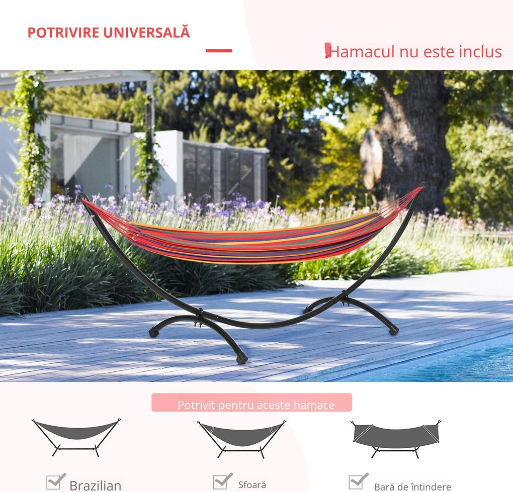 Outsunny Structura pentru Hamac Universal de 3m, Suport din Metal, 300x90x100cm, Negru | Aosom Romania