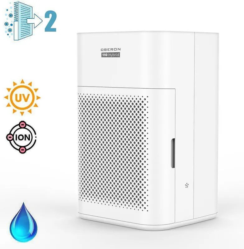 Purificator de aer si umidificator 2in1 Oberon 110 HYBRID, 21W, Pana la 15 m², 110 m³/h, Wi-Fi, 3 viteze, Filtru de carbon, Mod de noapte, Timer, Alb