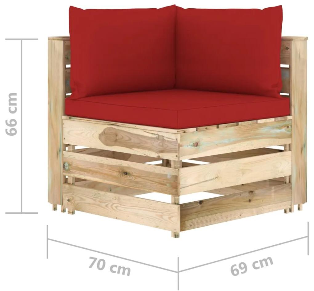 Canapea de gradina cu 4 locuri, cu perne, lemn verde tratat Rosu, 4 locuri, 1