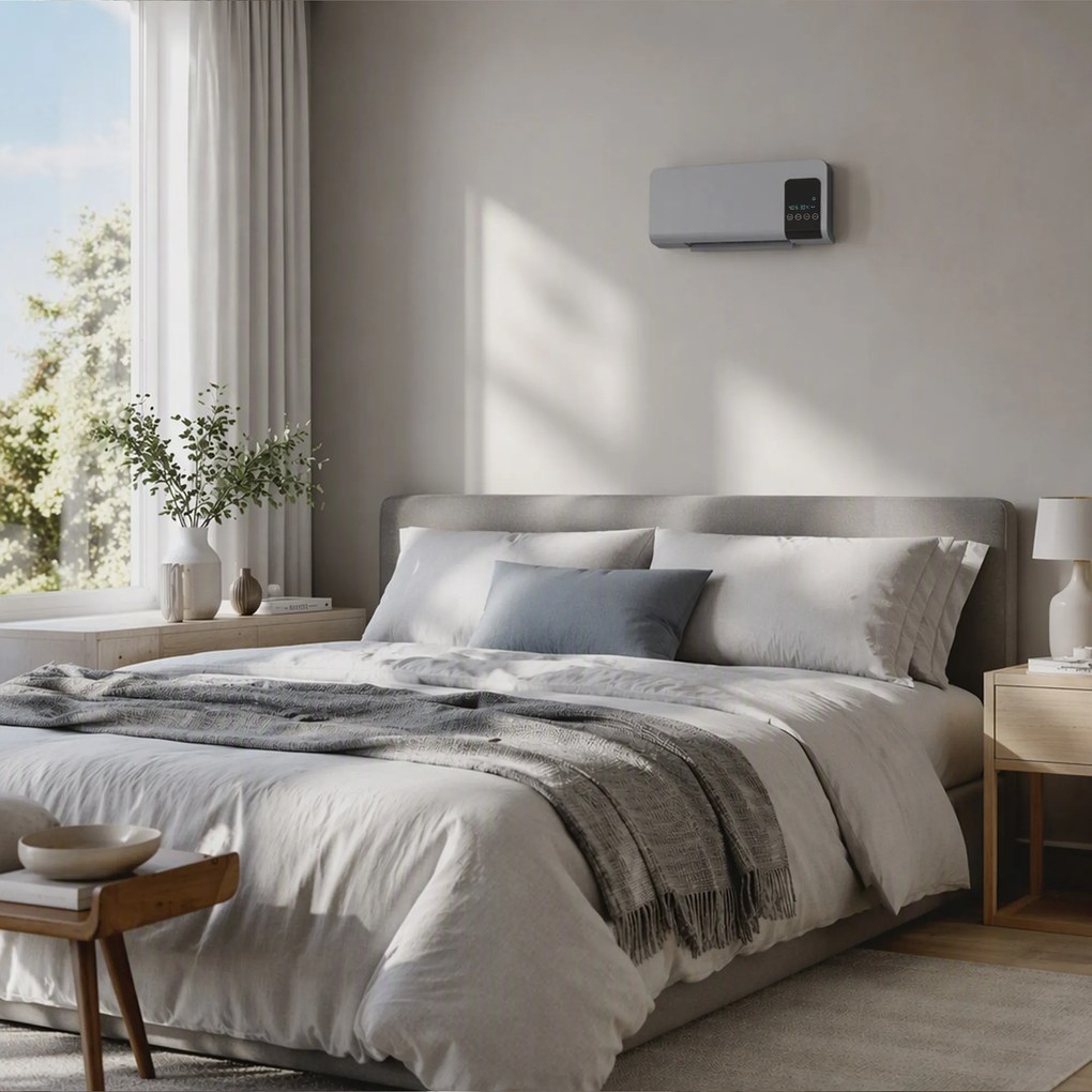HOMCOM Ventilator Termic de Perete cu Temporizator 12h și 2 Moduri Gri | Aosom Romania