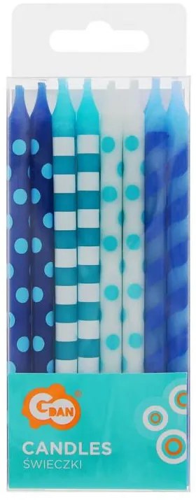 Colorat Dots Set de lumânări de tort albastre, 16 bucăți