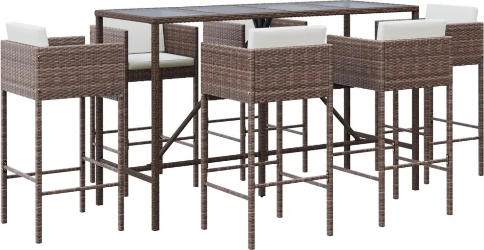 vidaXL Set de bar pentru grădină cu perne, 7 piese, maro, poliratan