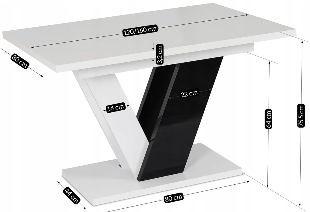 JAKS Masă de bucătărie Clark 120 cm negru și alb lucios glamour