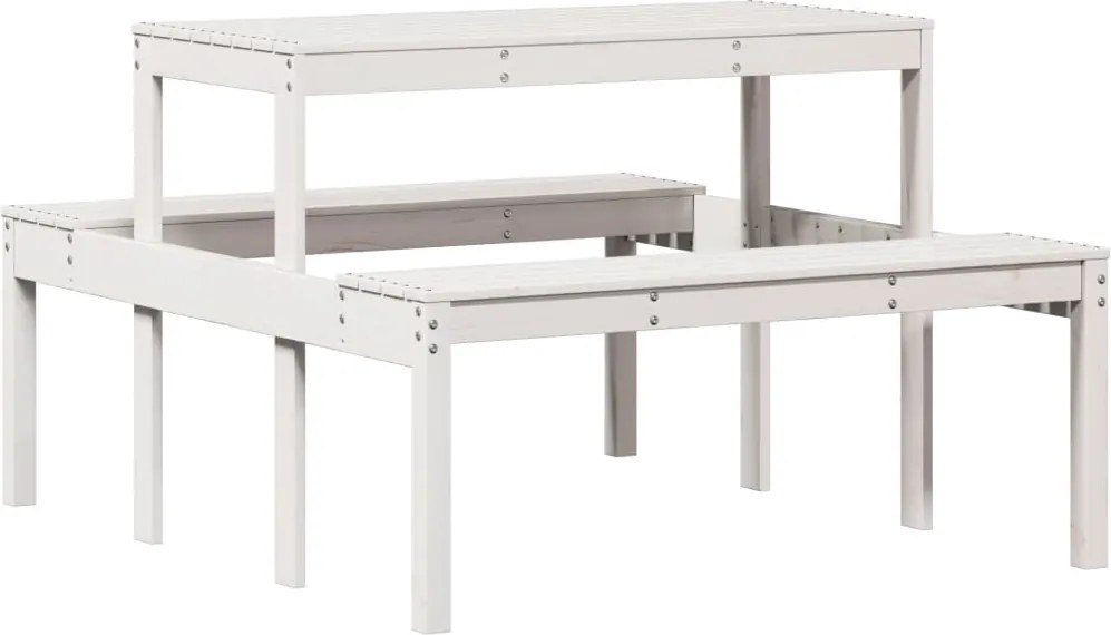 vidaXL Masă de picnic, alb, 110x134x75 cm, lemn masiv de pin