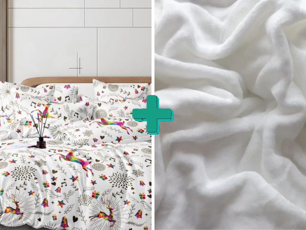 2x Lenjerie de pat microfibra alba WINAR + cearsaf microplus SOFT 180x200 cm alb