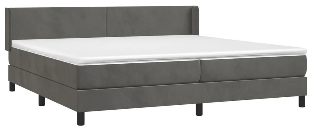 Pat box spring cu saltea, gri inchis, 200x200 cm, catifea Morke gra, 200 x 200 cm, Design simplu