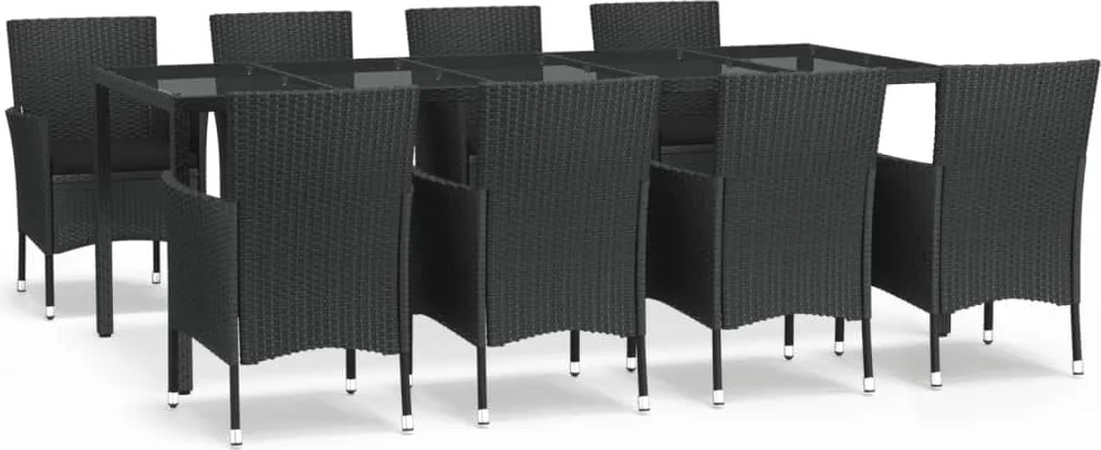 vidaXL Set mobilier de grădină cu perne, 9 piese, negru, poliratan