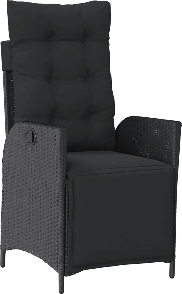 vidaXL Scaun de grădină rabatabil cu suport picioare, negru, poliratan