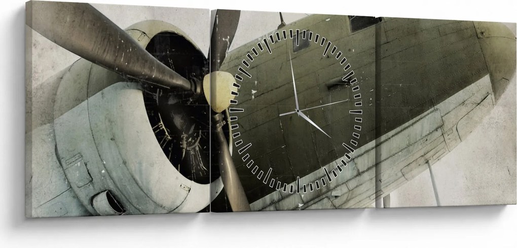 Tablou - Avion vechi cu elice (cu ceas) (90x30 cm)