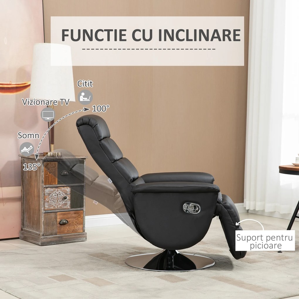 HOMCOM Scaun rabatabil , pivotant din stofa din microfibra cu cotiera captusita si suport pentru picioare pentru living | AOSOM RO