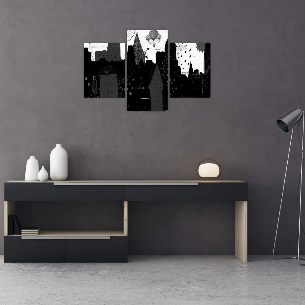 Tablou - Oraș cu inscripții și modele (90x60 cm)