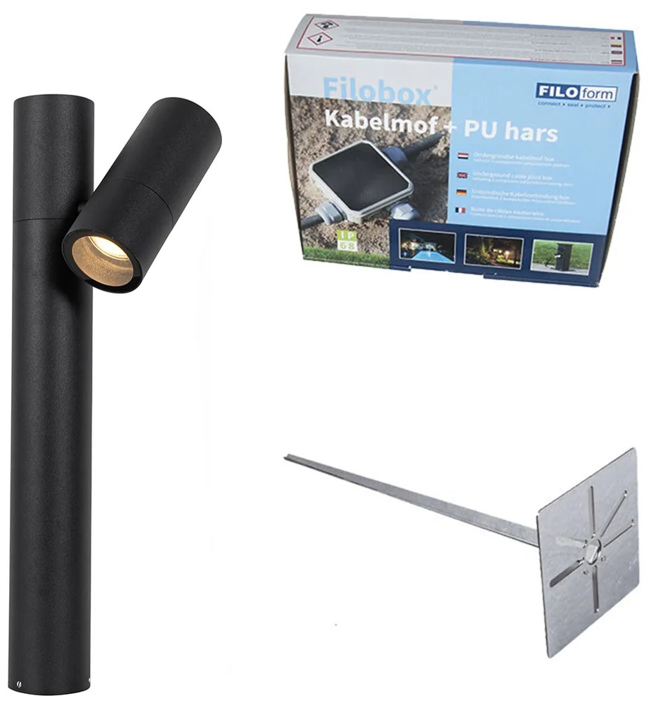 Lampă de exterior cu stand negru, reglabilă 50 cm - Duo