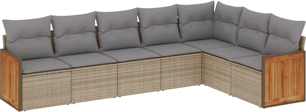 vidaXL Set canapele de grădină, 7 piese, cu perne, bej, poliratan