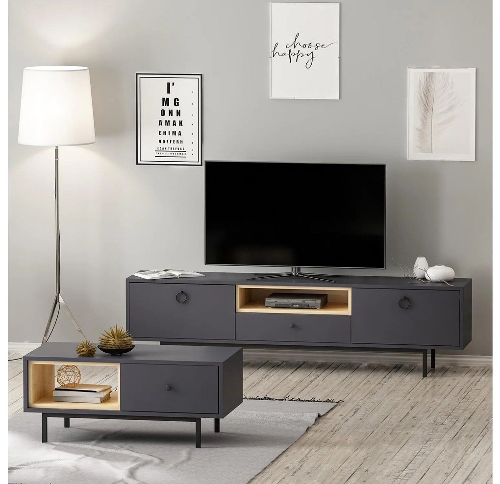 Mobilier living Norbie (antracit + Stejar zafir). 1088955
